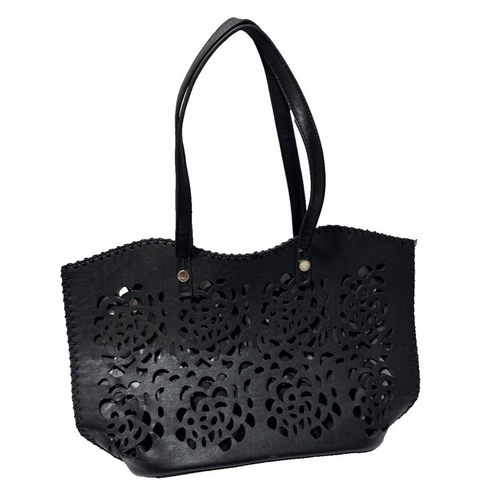 Black Beach Tote Purse Poolside Carryall Rubber Style Open Design